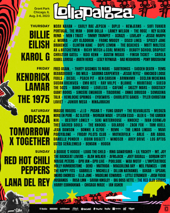 Lollapalooza 2023 lineup: Billie Eilish, Lana Del Rey, more